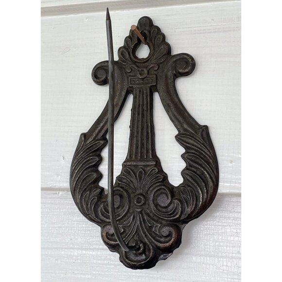 Antique Cast Iron Lyre Shape Paper/bill/ receipt Spike Wall Hanging - Picture 1 of 12